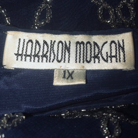 Vintage HARRISON MORGAN Sz 1X Women's Navy Silver Pearl Beaded Seashells Blouse - Picture 4 of 10